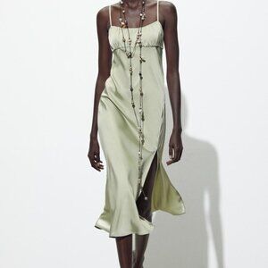 Zara green satin dress